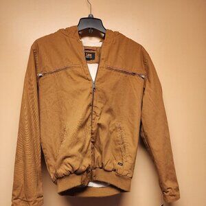 Lee Men's Hooded Zip Up Sherpa Lined Canvas Workwear Bomber Jacket